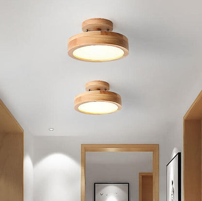 Semi-Flush LED Ceiling Light with Adjustable Color Temperature – Wood & Acrylic Design for Bedroom, Living Room & Hallway