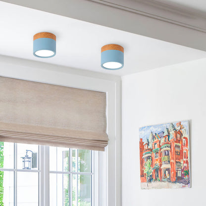Compact LED Flush Mount Ceiling Light Fixture Wood & Metal Accent for Entryway Hallway Bedroom Kitchen 5W 7W Surface Mount Minimalist Modern