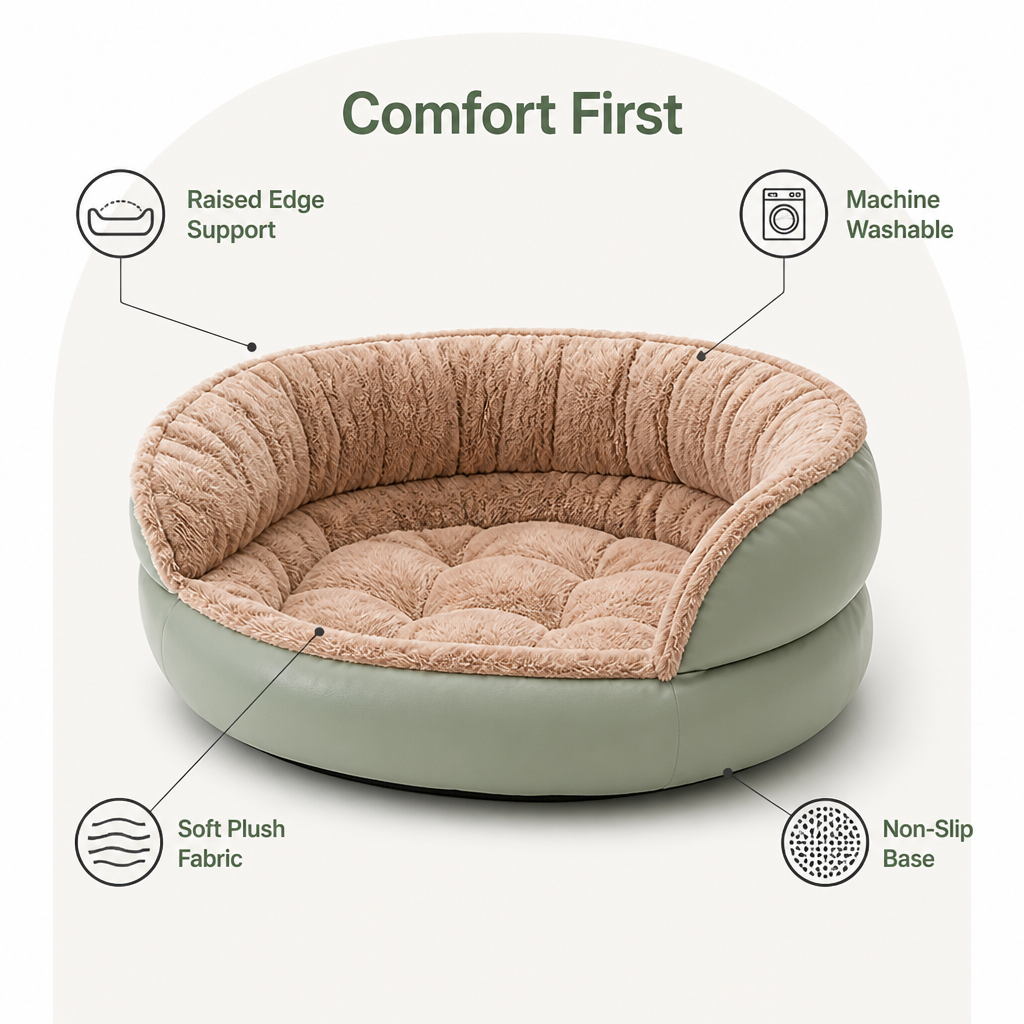 Ortekor Washable & Non-Slip Round Bolster Dog Bed