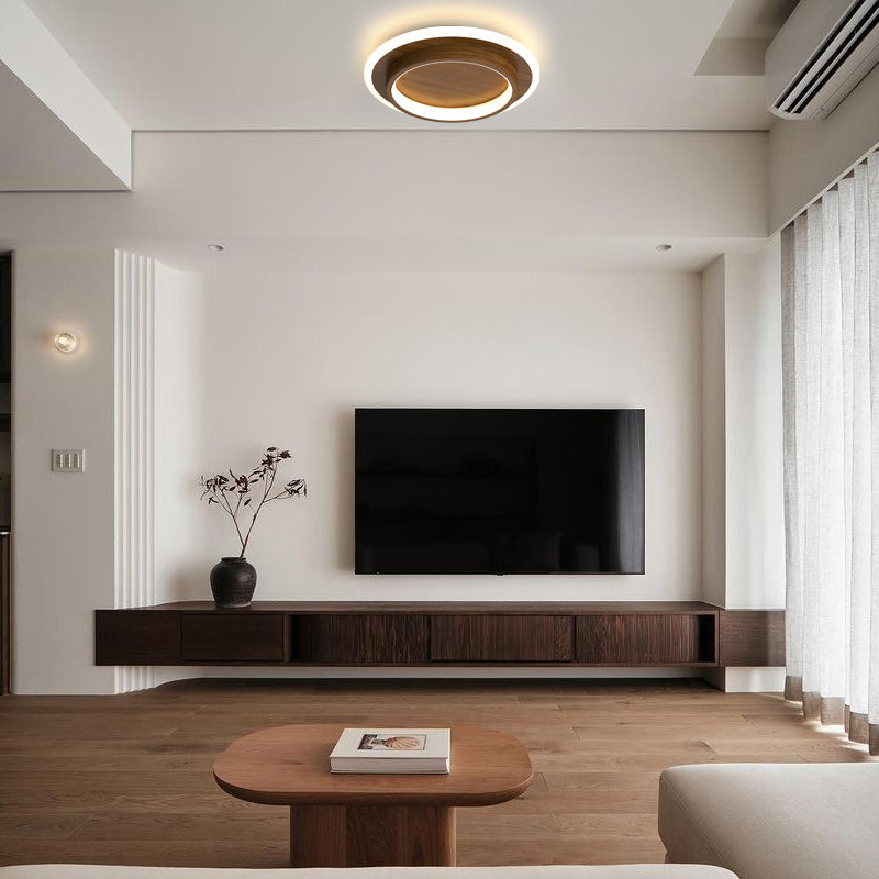 9.4 in Round LED Flush Mount Light with Ring Glow Effect for Hallways Bedrooms Entryways Modern Low-Profile Fixture Aluminum Acrylic