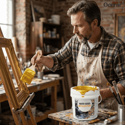 Metallic Leaf Paint for Furniture & Crafts – Gold & Silver Shimmering Finish – Water-Based Craft Paint with Brush – 7 oz