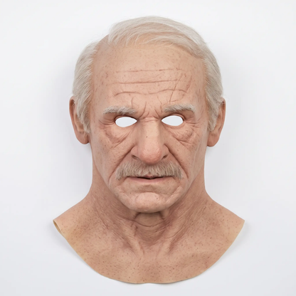 Elderly Character Latex Full-Head Costume Mask with Movable Jaw for Halloween, Theater, and Cosplay