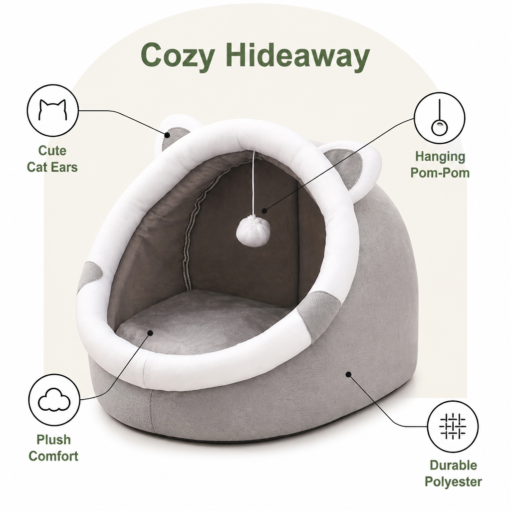 Ortekor Plush Polyester & Washable Pet Cave Bed