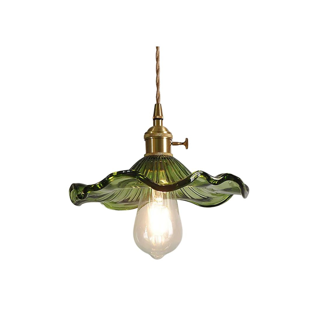 Glass Ceiling Light with Sculptural Ripple Edge – 9 in Hanging Fixture with Metal Hardware for Kitchen, Dining Area, or Bedroom – Adjustable