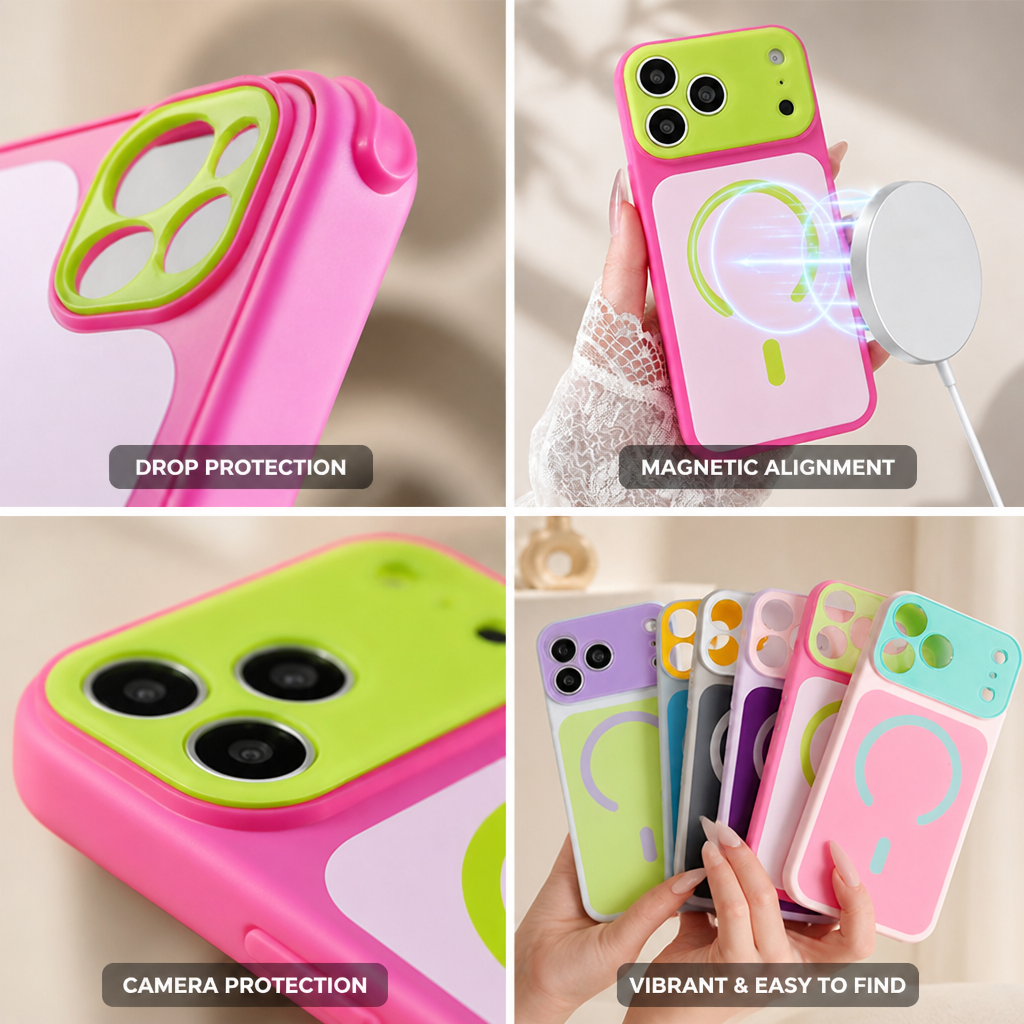 Reinforced-Corner Magnetic Phone Case with Drop Protection & Wireless Charging Alignment for iPhone 13-17 Series