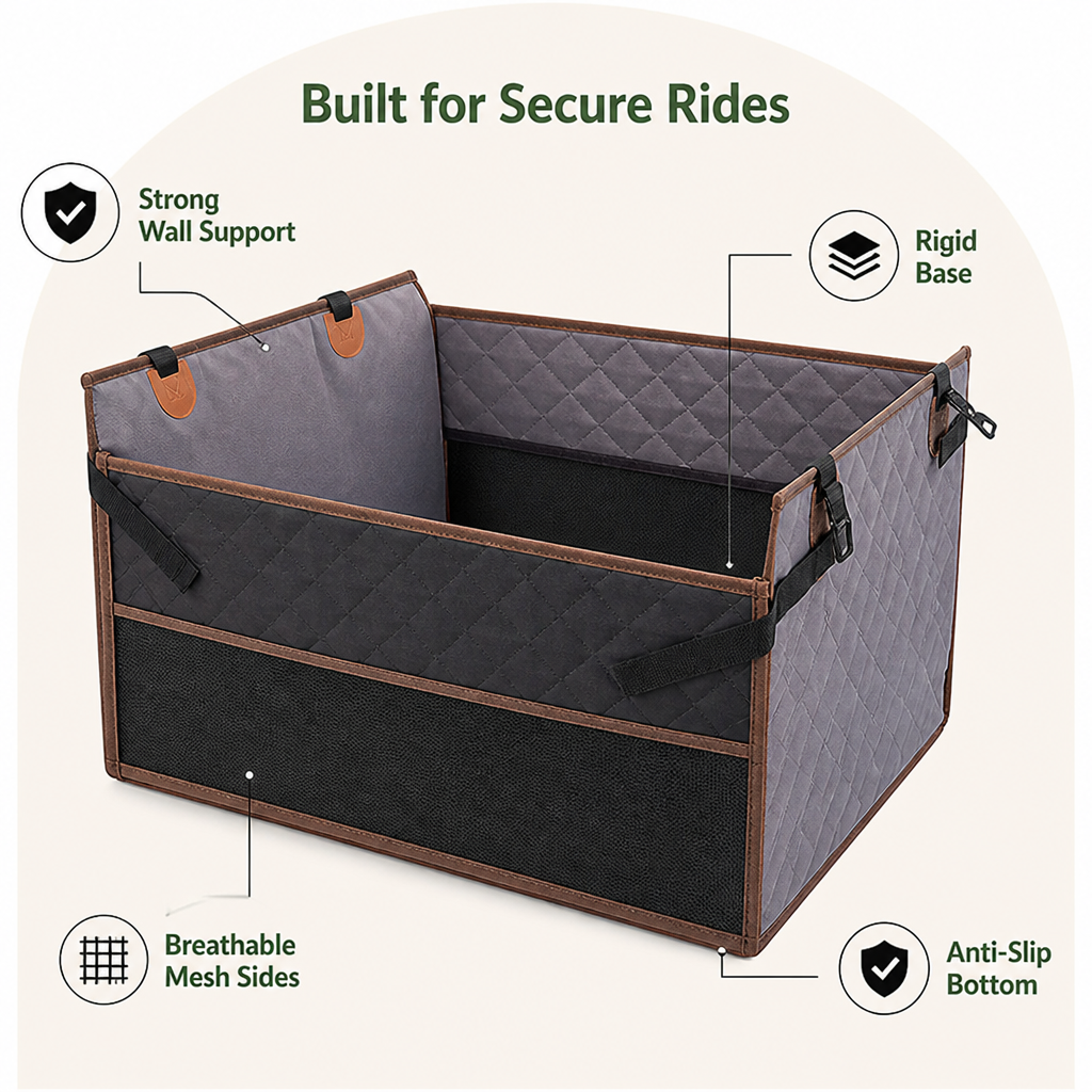 Ortekor Large Hard-Bottom & Non-Slip Dog Car Seat (Back-Seat Extender)