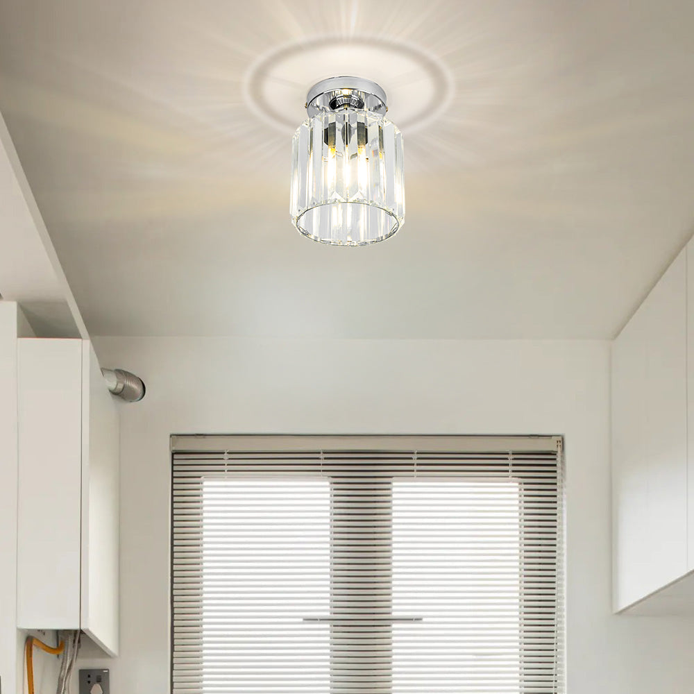 Decorative Flush Mount Light Fixture with Glass Cube and Metal Accents E27 Socket for Entryway Bedroom Small Room Ambient Overhead Lighting