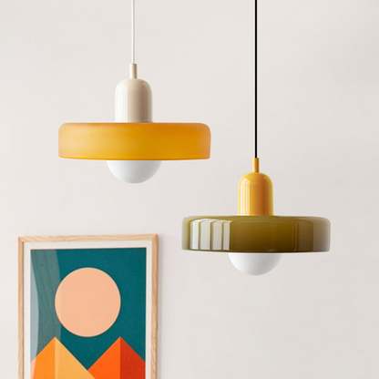 Handcrafted Art Glass Dome Pendant Light, Adjustable Modern Hanging Fixture for Dining Room Kitchen Island Living Room