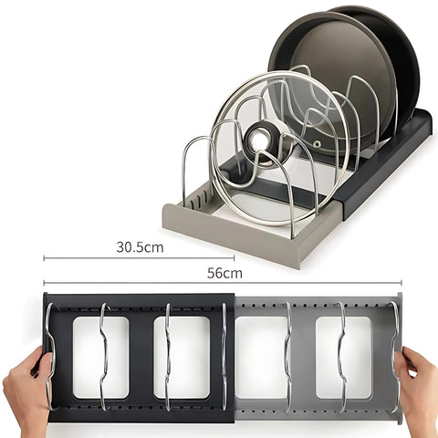 Evara Pot and Pans Organizer Rack - Adjustable Metal, Space-Saving Design