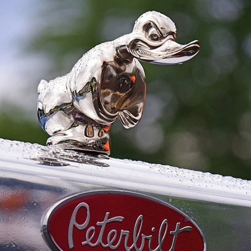 Chrome Duck Radiator Ornament – Classic Car Accent Figurine for Grille or Desktop Display – Silver & Black Finish