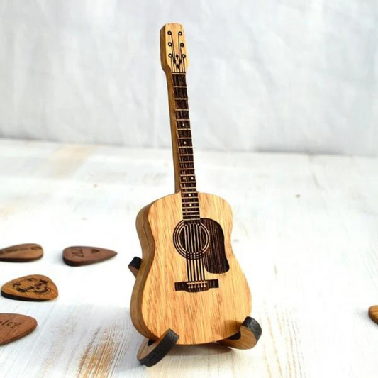 Organiseur de médiators en bois pour 3 médiators – Étui de rangement artisanal pour guitaristes acoustiques et électriques