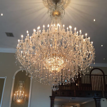 Grand Tiered Crystal Chandelier 35-90 Bulbs Dimmable LED Foyer Statement Lighting for High Ceilings Entryway Staircase Hotel Lobby