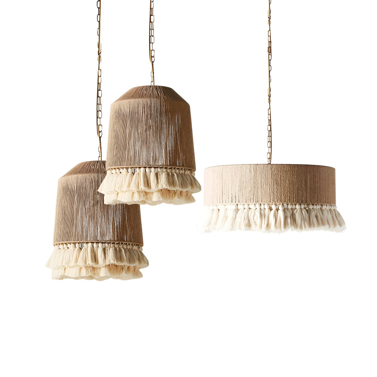 Woven Natural Fiber Ceiling Light Fixture with Tassel Detail for Dining Room, Bedroom & Living Room | Handcrafted Bohemian Style