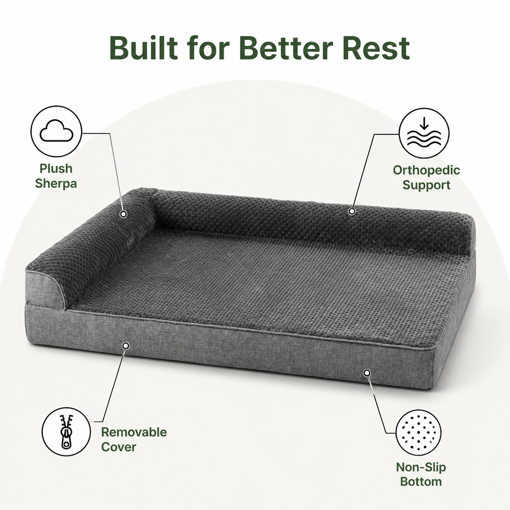 Ortekor Orthopedic High-Density Foam & Sherpa Dog Bed (Removable Cover)