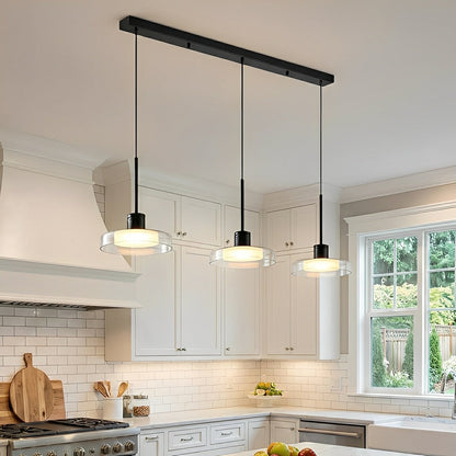 Suspension LED à température variable, 31 pouces, trois globes, cordon réglable, pour comptoir, bar, table à manger, style moderne, aluminium noir