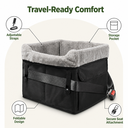 Ortekor Washable Foldable Elevated Booster Dog Car Seat (With Storage Bag)