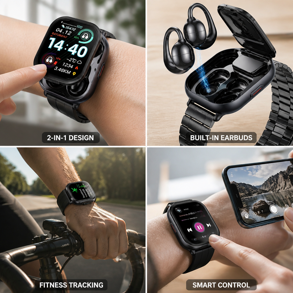 Montre connectée à écran tactile HD avec écouteurs sans fil intégrés