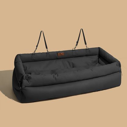 Pet Car Booster Seat Elevated Travel Bed for Small Dogs Cats Padded Safety Cushion with Leash Attachment Waterproof Faux Leather for