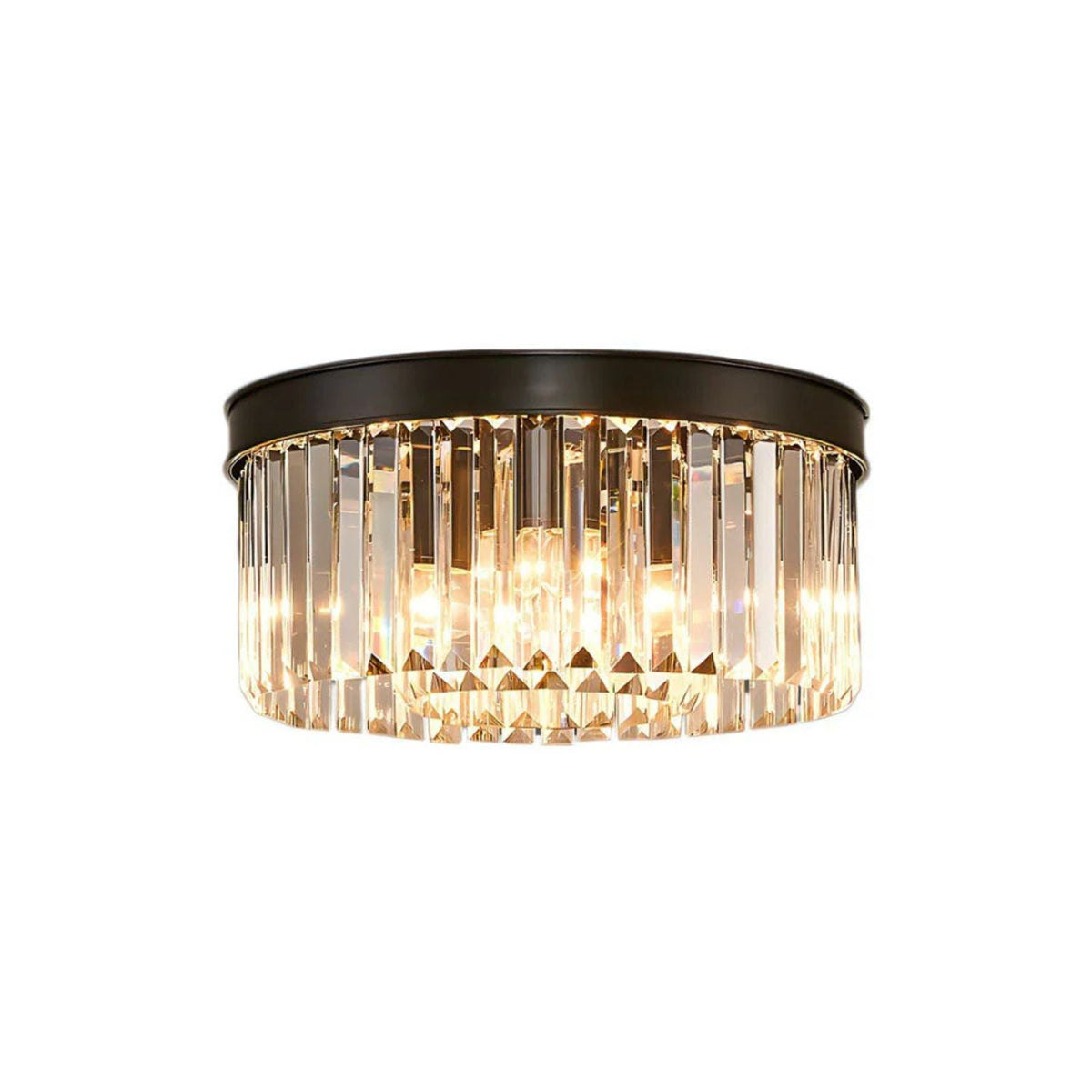 Flush Mount Crystal Chandelier 16 Inch Gold Round Overhead Light for Entryway Bedroom Dining Room 4-Bulb Semi-Flush Fixture Metallic Frame