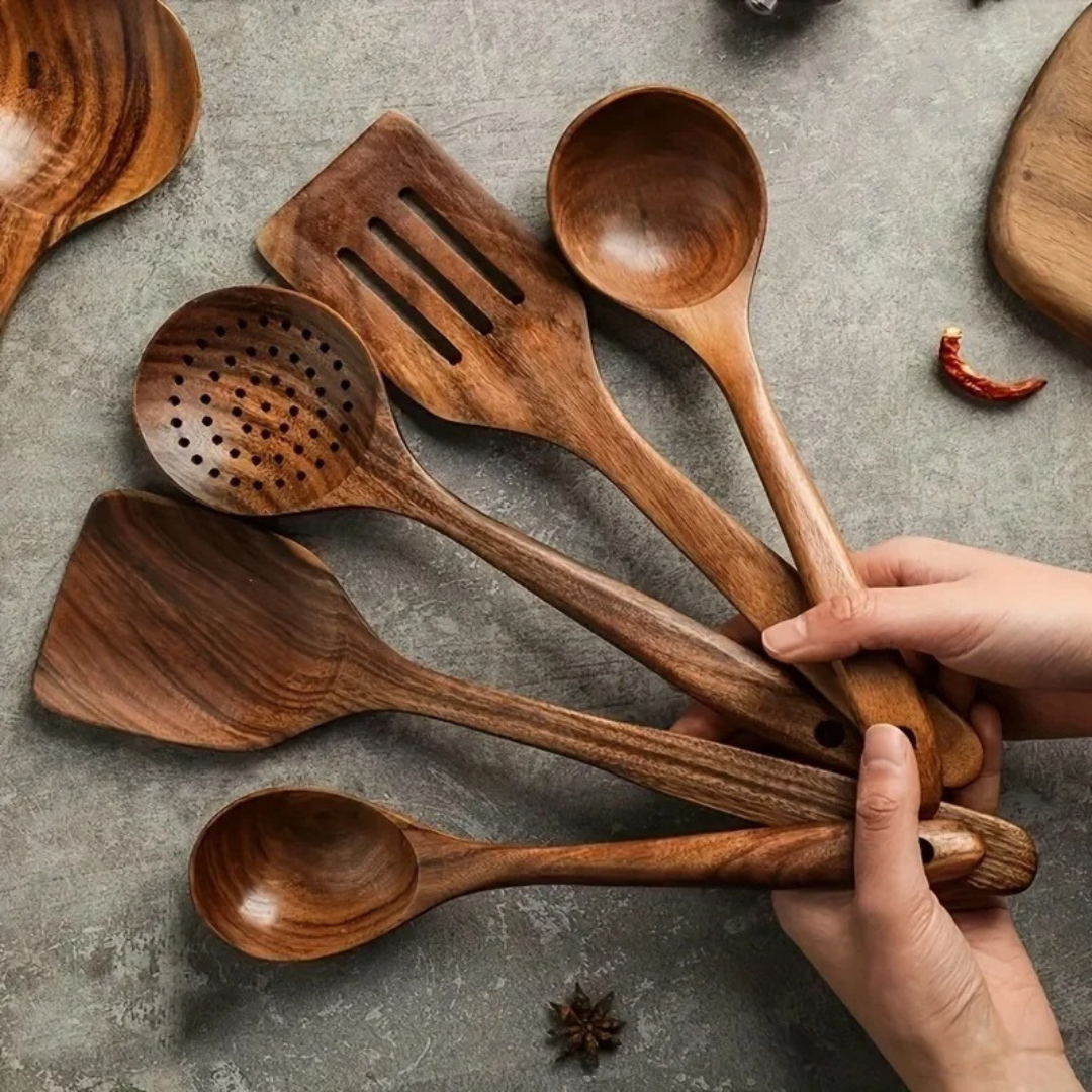 Cuillère de cuisine en noyer massif pour ustensiles antiadhésifs – Ustensile sûr pour mélanger, retourner et servir au quotidien en cuisine