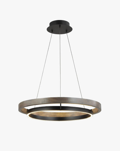 Circular Wood Ring Chandelier with LED Lighting 24-47 Inches Adjustable Height Farmhouse Dining Room Kitchen Island Ceiling Fixture