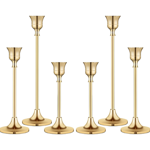 Ensemble de bougeoirs Vesper - Métal doré, bougeoirs effilés style vintage, 3 pièces