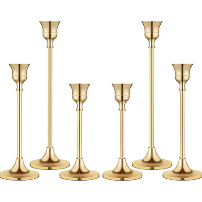 Ensemble de bougeoirs Vesper - Métal doré, bougeoirs effilés style vintage, 3 pièces