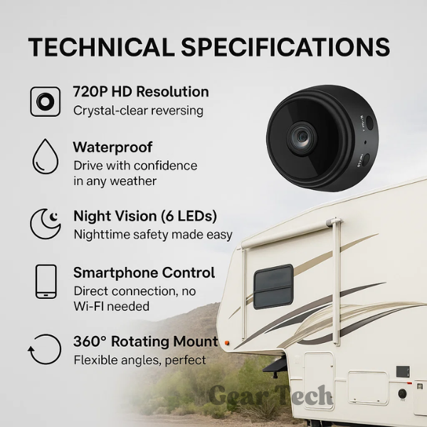Wireless Rear-View Camera System for Large Vehicles with Infrared Night Mode and Weatherproof Housing