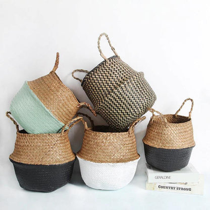 Artisan Rattan Planter or Storage Basket with Handles