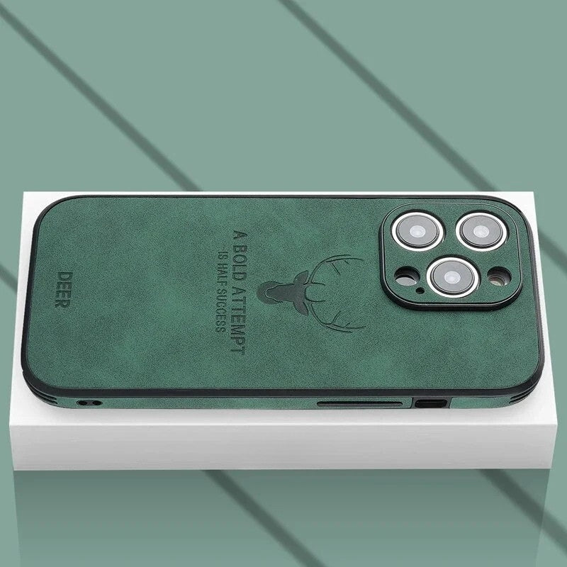 Genuine Suede iPhone Case with Camera Protection & Shock-Absorbing Silicone Liner for iPhone 12-17