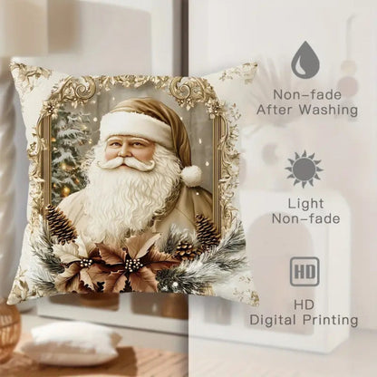 Holiday Throw Pillow Covers Set | Festive Velvet Decorative Cases with Santa, Reindeer & Tree Designs | 18x18 Inch Soft Zippered Cushion