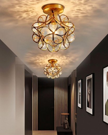 Floral Flush Mount LED Light Fixture 8-Inch Gold Accent Acrylic Ceiling Lamp for Bedroom Hallway Entryway Small Rooms Modern Classic Decor I