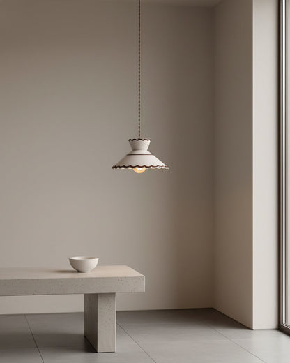 Handcrafted Ceramic Hanging Light with Floral Design 9.6 Inch Diameter Overhead Fixture Adjustable Cord E26 Socket for Dining Area Kitchen C