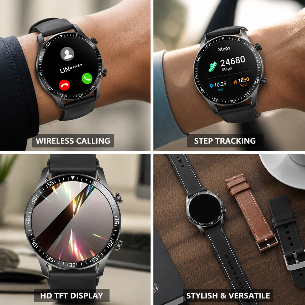 Montre connectée avec appels sans fil et podomètre (iPhone et Android)