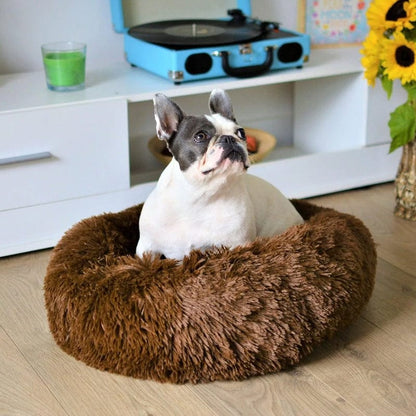 Round Plush Pet Bed with Raised Rim for Dogs & Cats | Anti-Anxiety Donut Cushion for Small Medium Large Pets | Machine Washable