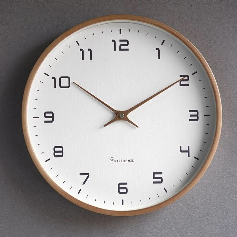 Wood Wall Clock Silent Quartz Movement Minimalist Scandinavian Style for Living Room Bedroom Office Natural Grain Finish