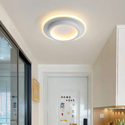 9.4 in Round LED Flush Mount Light with Ring Glow Effect for Hallways Bedrooms Entryways Modern Low-Profile Fixture Aluminum Acrylic