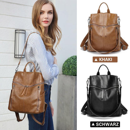 Genuine Leather Backpack with Multiple Compartments for Work School Travel Everyday Carry Women's Stylish Daypack
