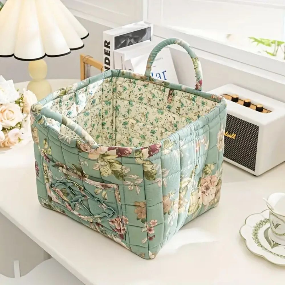 Fabric Storage Bin with Botanical Print – Collapsible Organizer for Closet, Shelf & Dresser – Lightweight Canvas Cube for Shoes, Linens &