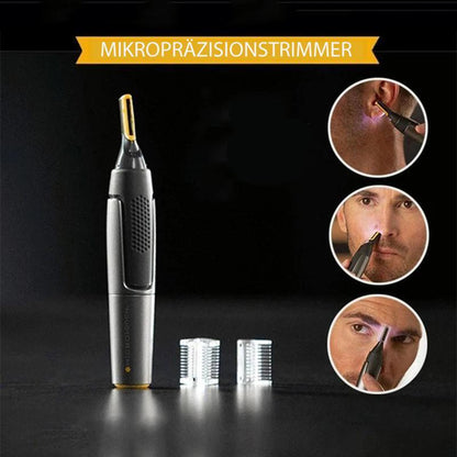 Precision Hair Trimmer with LED Light & Ultra-Thin Titanium Blades for Nose Ear Eyebrow Detailing