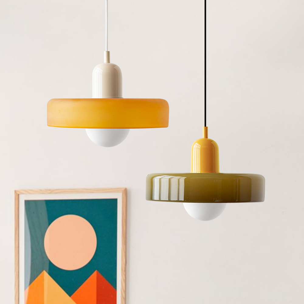 Glass Disc Pendant Light with Adjustable Cord – Modern Ceiling Fixture for Dining Room, Kitchen Island & Living Room