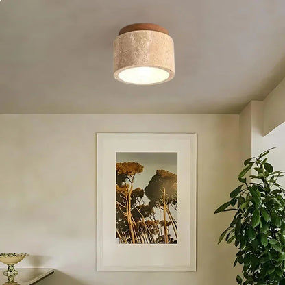 Plafonnier encastré en pierre naturelle crème 4,7 po, éclairage LED compact pour entrées, couloirs, chambres, foyers, style minimaliste moderne Japandi