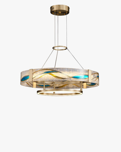 Brass Glass Pendant Fixture Dimmable LED Adjustable Height Round Ceiling Light for Dining Room Kitchen Island Living Room Modern Art Deco Li