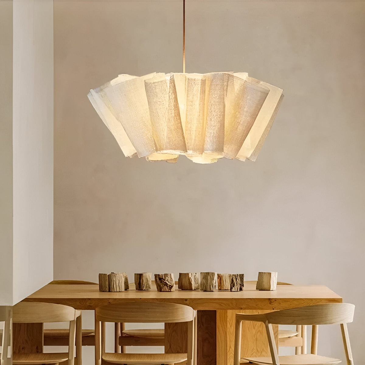 Pleated Fabric Shade Hanging Ceiling Lamp 16 in Warm Cream for Dining Room Kitchen Island Scandinavian Japanese Modern Minimalist Ambient Li