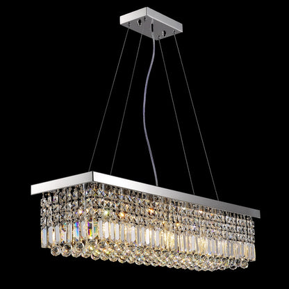 Linear K9 Glass Drop Ceiling Light Fixture for Dining Room & Kitchen – Chrome Finish