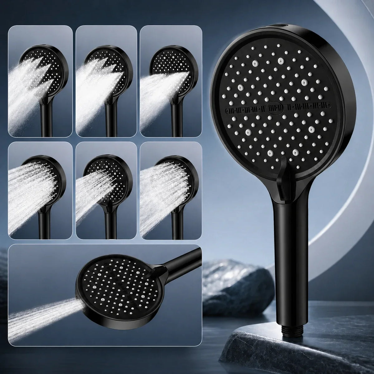 Handheld Shower Head with 7 Spray Settings, High Pressure Chrome Rainfall Showerhead for Bathroom, Adjustable Water Flow Wand for Low