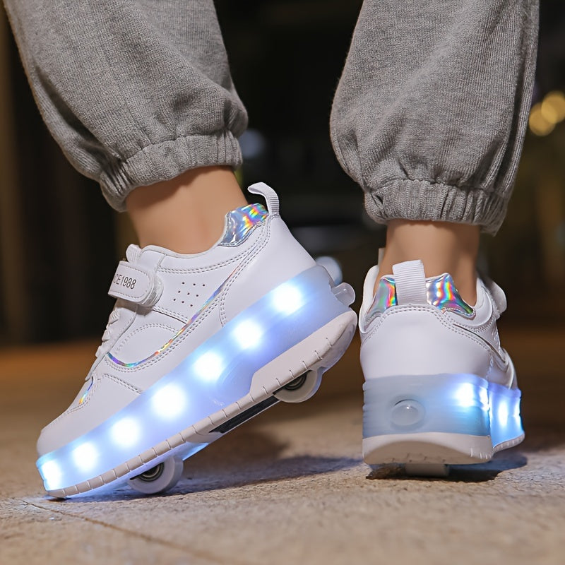 LED Light-Up Roller Skate Sneakers for Kids with Removable Wheels – USB Rechargeable Inline Shoes for Boys & Girls