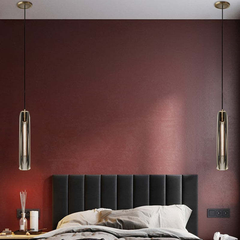 Glass Cylinder Hanging Light Fixture 15 Inch Height Adjustable Drop Ceiling Lamp for Dining Room Bedroom Living Room Contemporary Minimalist