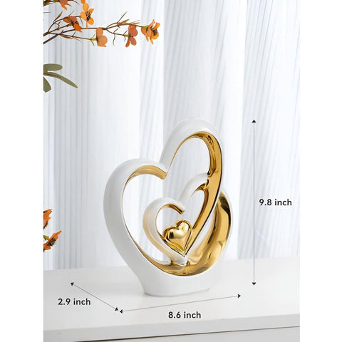 Figurine décorative Diora - Ornement en porcelaine double cœur