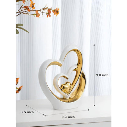 Figurine décorative Diora - Ornement en porcelaine double cœur